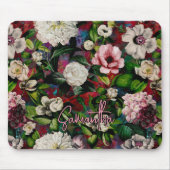 Stijlvolle bloemenroze bloemen rood monogram patro muismat (Voorkant)