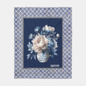 Stijlvolle bloemenvaas Blauwe chinoiserie monogram Fleece Deken (Voorkant)