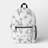Stijlvolle bloemige botanische zwart-wit bedrukte rugzak (Voorkant)