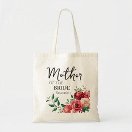 Stijlvolle bloemige moeder van de bruid met naam tote bag