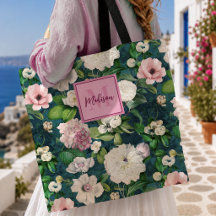 Stijlvolle bloemige roze bloemen groen monogram pa