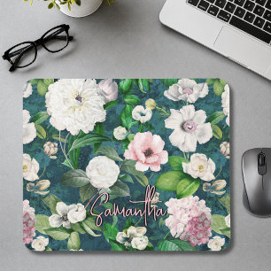Stijlvolle bloemige roze bloemen groene monogram p muismat