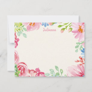Stijlvolle bloemige watercolor gepersonaliseerde b notitiekaartje