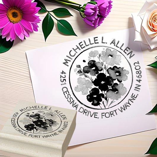 Stijlvolle bloemkunst retouradres rubberstempel