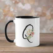 Stijlvolle Bloemletter Q Zwart Typografie Script Mok