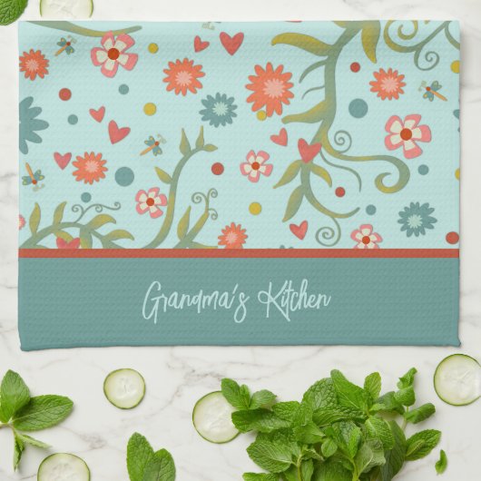 Stijlvolle bloemmotief Modern Gepersonaliseerd naa Theedoek (Gevouwen)