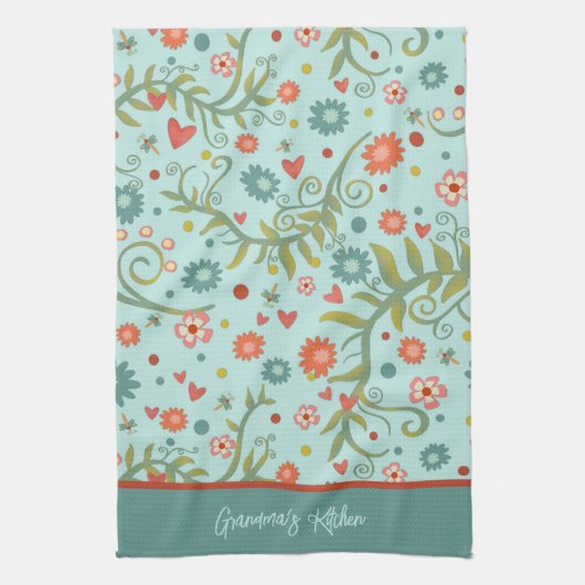 Stijlvolle bloemmotief Modern Gepersonaliseerd naa Theedoek (Verticaal)