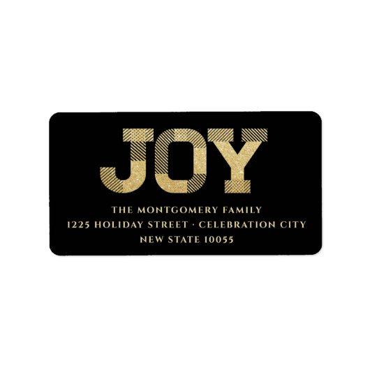 Stijlvolle blokletter Gold Glitter Joy Modern Holi Etiket (Voorkant)
