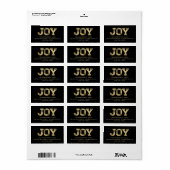 Stijlvolle blokletter Gold Glitter Joy Modern Holi Etiket (Full Sheet)