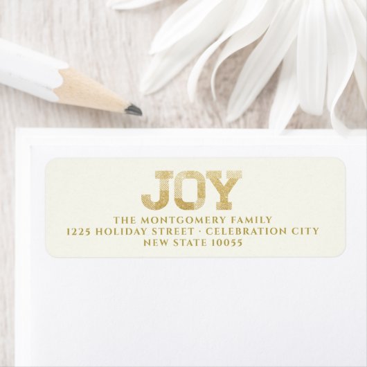 Stijlvolle blokletter Gold Glitter Joy Modern Holi Etiket (Insitu)