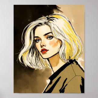 Stijlvolle Blonde Portret Illustratie Poster