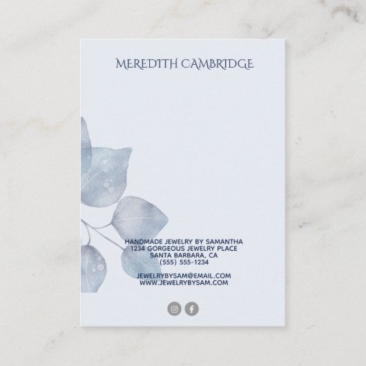 Stijlvolle Blue Botanical Ketting Display Visitekaartje (Achterkant)