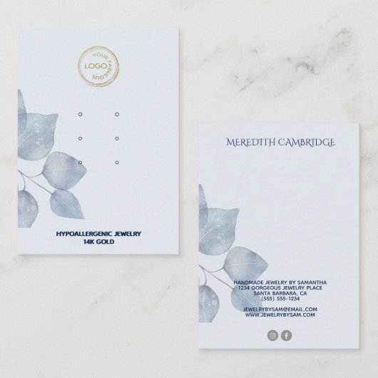 Stijlvolle Blue Botanical Ketting Display Visitekaartje (Voorkant / Achterkant)