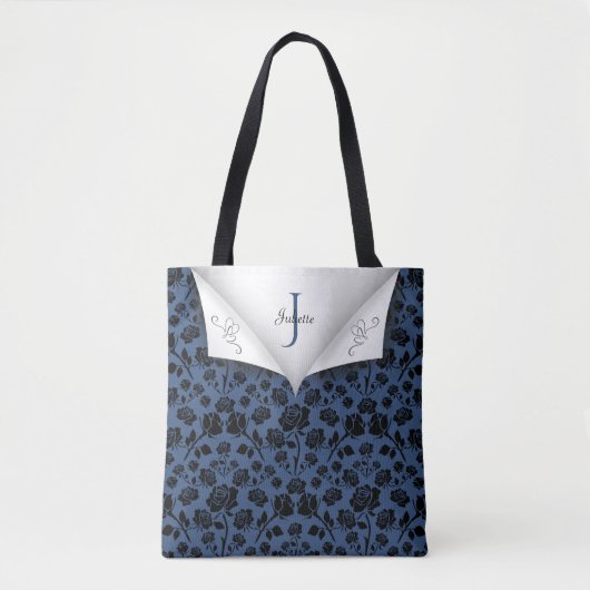 Stijlvolle Blue Floral Monogrammed Canvas tas (Voorkant)