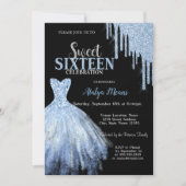 Stijlvolle Blue Glitter Drips Blauwe Jurk Zwart Kaart (Voorkant)