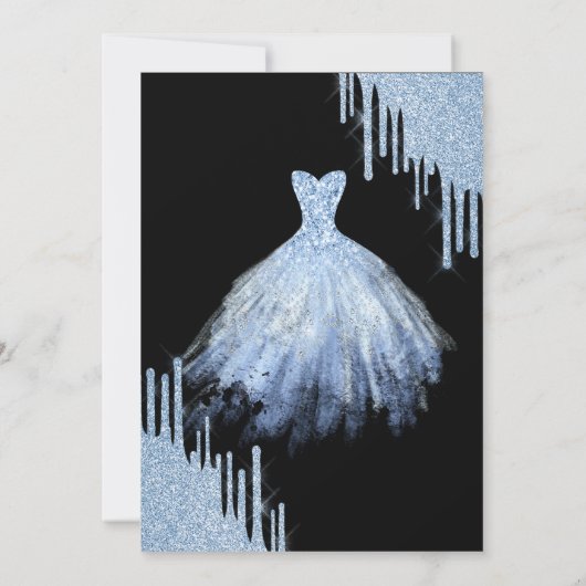 Stijlvolle Blue Glitter Drips Blauwe Jurk Zwart Kaart (Achterkant)
