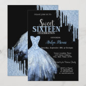 Stijlvolle Blue Glitter Drips Blauwe Jurk Zwart Kaart (Voorkant / Achterkant)