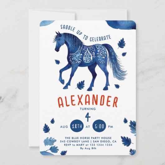 Stijlvolle Blue Horse Derby Pony Cowboy Waterverf Kaart (Voorkant)