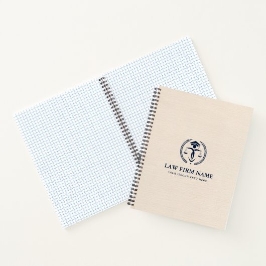 Stijlvolle Blue Justice Logo Beige Linen Texture Notitieboek (Binnen)
