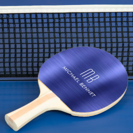 Stijlvolle Blue Metallic Monogram Naam Tafeltennisbatje