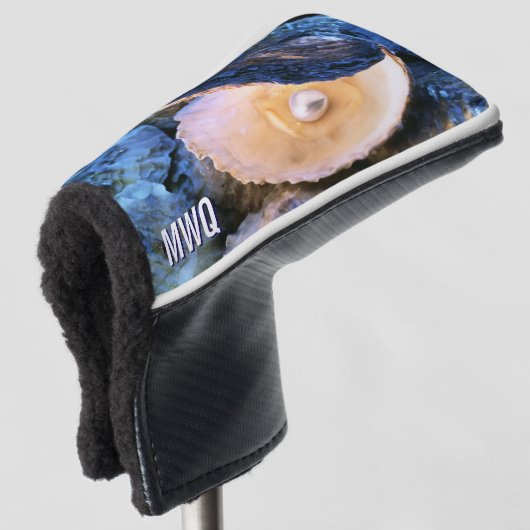 Stijlvolle Blue Pearl Oyster Monogram Golfheadcover (3/4 voorkant)
