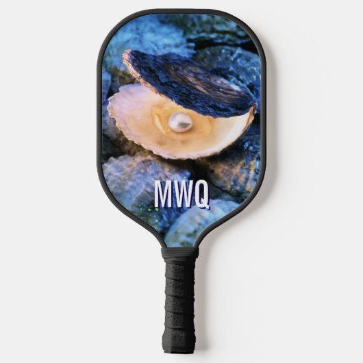 Stijlvolle Blue Pearl Oyster Monogram Pickleball Paddle (Achterkant)