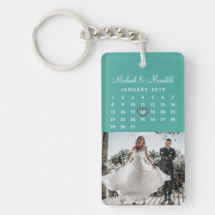 Stijlvolle Blue Photo Wedding Jubileum Kalender Sleutelhanger