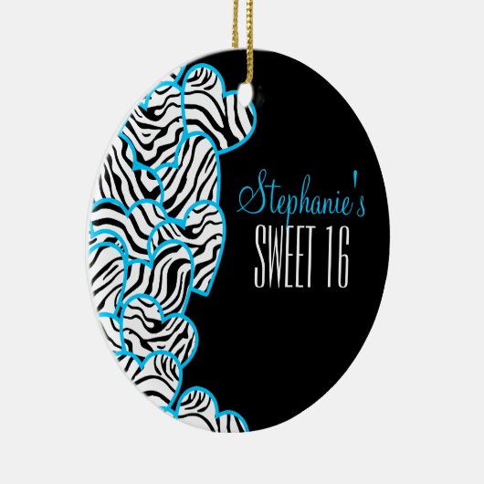 Stijlvolle Blue Sweet 16 Zebra Heart Design Naam Keramisch Ornament (Rechts)