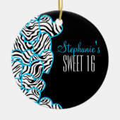 Stijlvolle Blue Sweet 16 Zebra Heart Design Naam Keramisch Ornament (Voorkant)