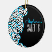 Stijlvolle Blue Sweet 16 Zebra Heart Design Naam Keramisch Ornament (Links)