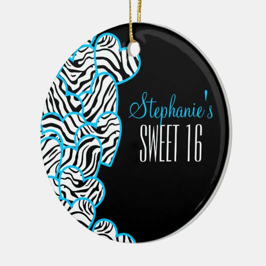 Stijlvolle Blue Sweet 16 Zebra Heart Design Naam Keramisch Ornament (Links)