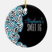 Stijlvolle Blue Sweet 16 Zebra Heart Design Naam Keramisch Ornament (Achterkant)
