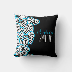 Stijlvolle Blue Sweet 16 Zebra Heart Design Naam Kussen