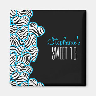 Stijlvolle Blue Sweet 16 Zebra Heart Design Naam Magneet