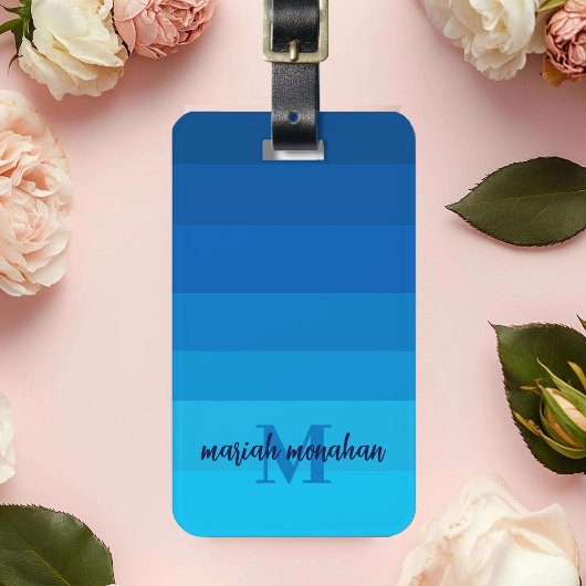 Stijlvolle Blue Toned Colorblock Initiaal Monogram Bagagelabel