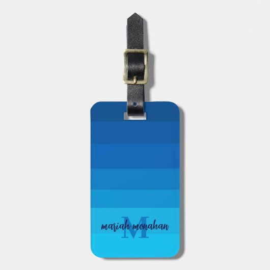 Stijlvolle Blue Toned Colorblock Initiaal Monogram Bagagelabel (Voorkant verticaal)