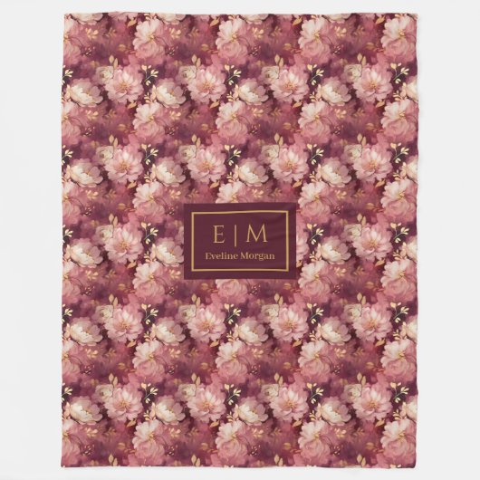 Stijlvolle Blush Bourgogne Goud Custom Boho Floral Fleece Deken (Voorkant)