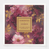 Stijlvolle Blush Bourgogne Gouden Bloemen Trouwser Servet (Voorkant)