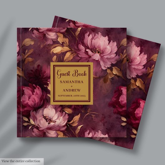 Stijlvolle Blush Bourgondië Gouden Boho Wedding Gastenboek