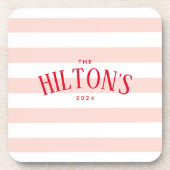 Stijlvolle Blush en Red Stripe Vrijgezellenfeest G Bier Onderzetter (Voorkant)