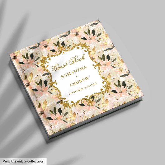Stijlvolle Blush Gold bruiloft gastenboek voor gas