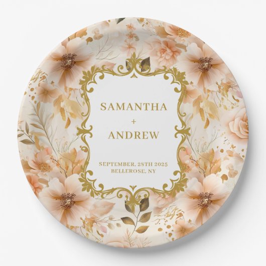 Stijlvolle Blush Gold Trouwpapier Borden Papieren Bordje (Voorkant)