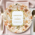 Stijlvolle Blush Gold Trouwpapier Borden Papieren Bordje<br><div class="desc">Serveer uw gasten in stijl met deze borden van trouwpapier met weelderige blos en gouden boho-bloemen. Ontworpen in een zachte waterverf stijl, brengen ze elegantie, romance en charme aan uw huwelijksreceptie, repetitiediner, vrijgezellenfeest of verlovingsfeest. Deze aanpasbare bruiloft borden kunnen worden gepersonaliseerd met uw namen, initialen of trouwdatum, waardoor ze een...</div>