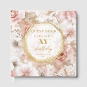 Stijlvolle Blush Gold Waterverf Verjaardag Gastboe Gastenboek (Voorkant)