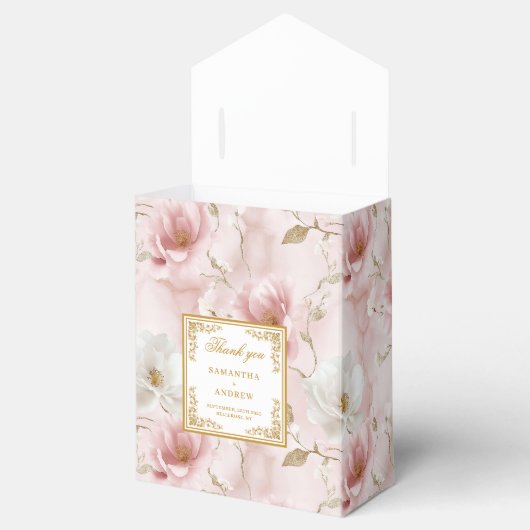 Stijlvolle blush ivoor gouden bruiloft bedankdoos bedankdoosjes (Geopend)