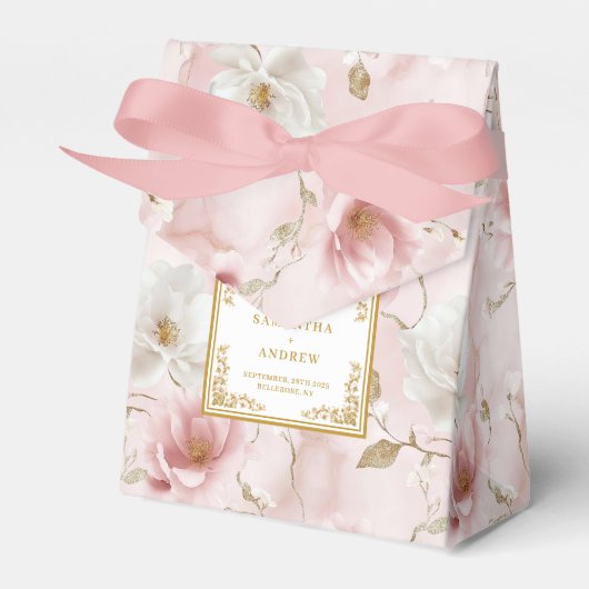 Stijlvolle blush ivoor gouden bruiloft bedankdoos bedankdoosjes (Voorkant Zijde)