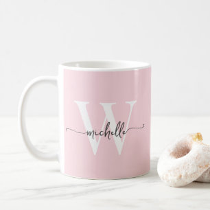 Stijlvolle Blush Monogram Naam Kalligrafie Script Koffiemok