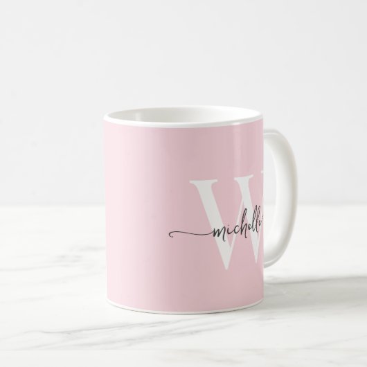 Stijlvolle Blush Monogram Naam Kalligrafie Script Koffiemok (Voorkant rechts)