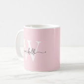 Stijlvolle Blush Monogram Naam Kalligrafie Script Koffiemok (Voorkant links)