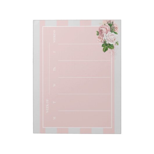 Stijlvolle Blush Pink Floral Striped Weekly Plans Notitieblok (Linkerzijde)